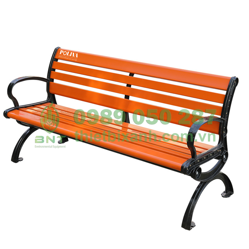 Ghế công viên có tựa gỗ nhựa Poliva màu cam + đen