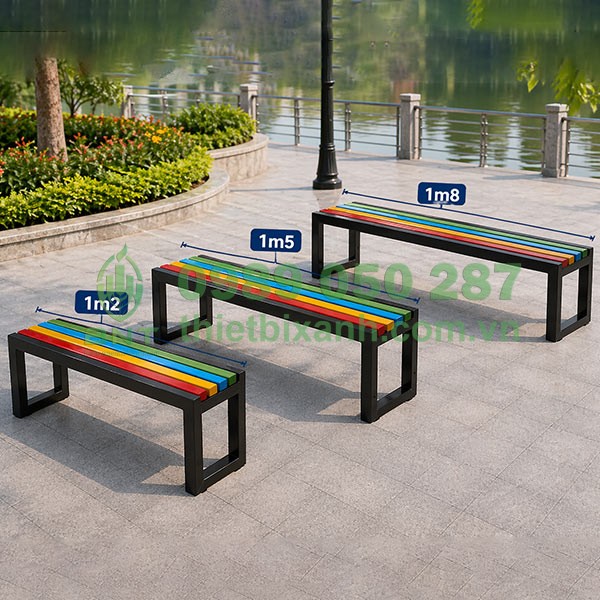 Ghế băng nan nhựa giả gỗ không tựa có 3 kích thước để lựa chọn phù hợp với không gian sử dụng