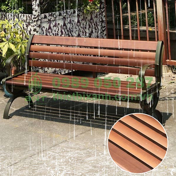 Nan ghế được làm bằng nhựa giả gỗ, chất liệu nhựa cao cấp chịu được mọi yếu tố thời tiết ngoài trời