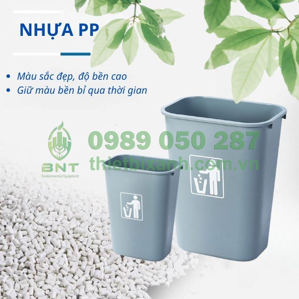 Thùng rác nhựa không nắp bằng nhựa PP cao cấp, bền bỉ chịu được va đập tốt