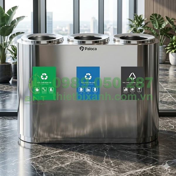 Thùng đựng rác bằng inox 3 ngăn Paloca