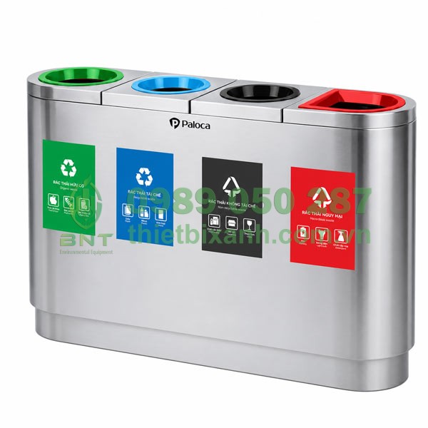 Thùng phân loại rác 4 ngăn inox cao cấp Paloca