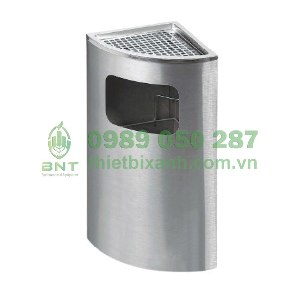 Thùng rác đặt góc inox trắng