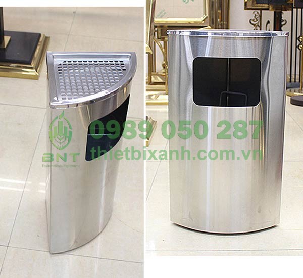 Thùng rác inox đặt góc có gạt tàn