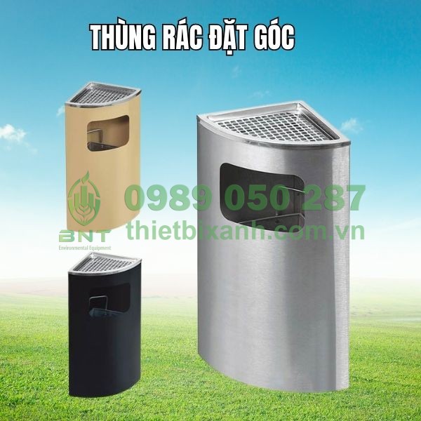 Thùng rác đặt góc inox trắng