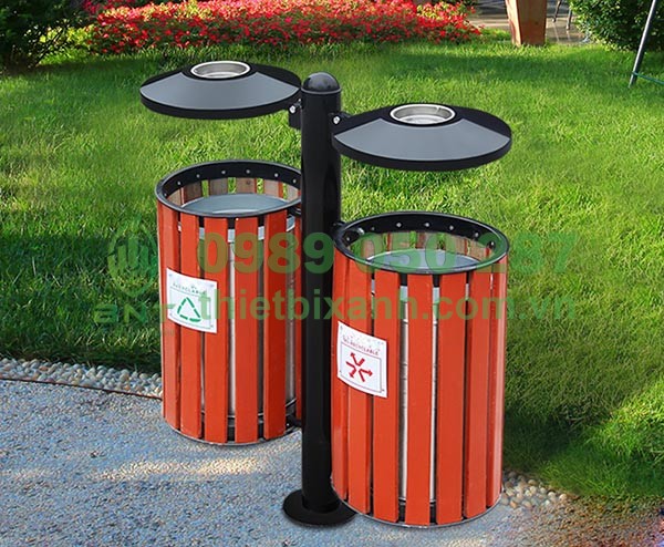 Thùng rác giả gỗ treo đôi ngoài trời đa dạng không gian sử dụng