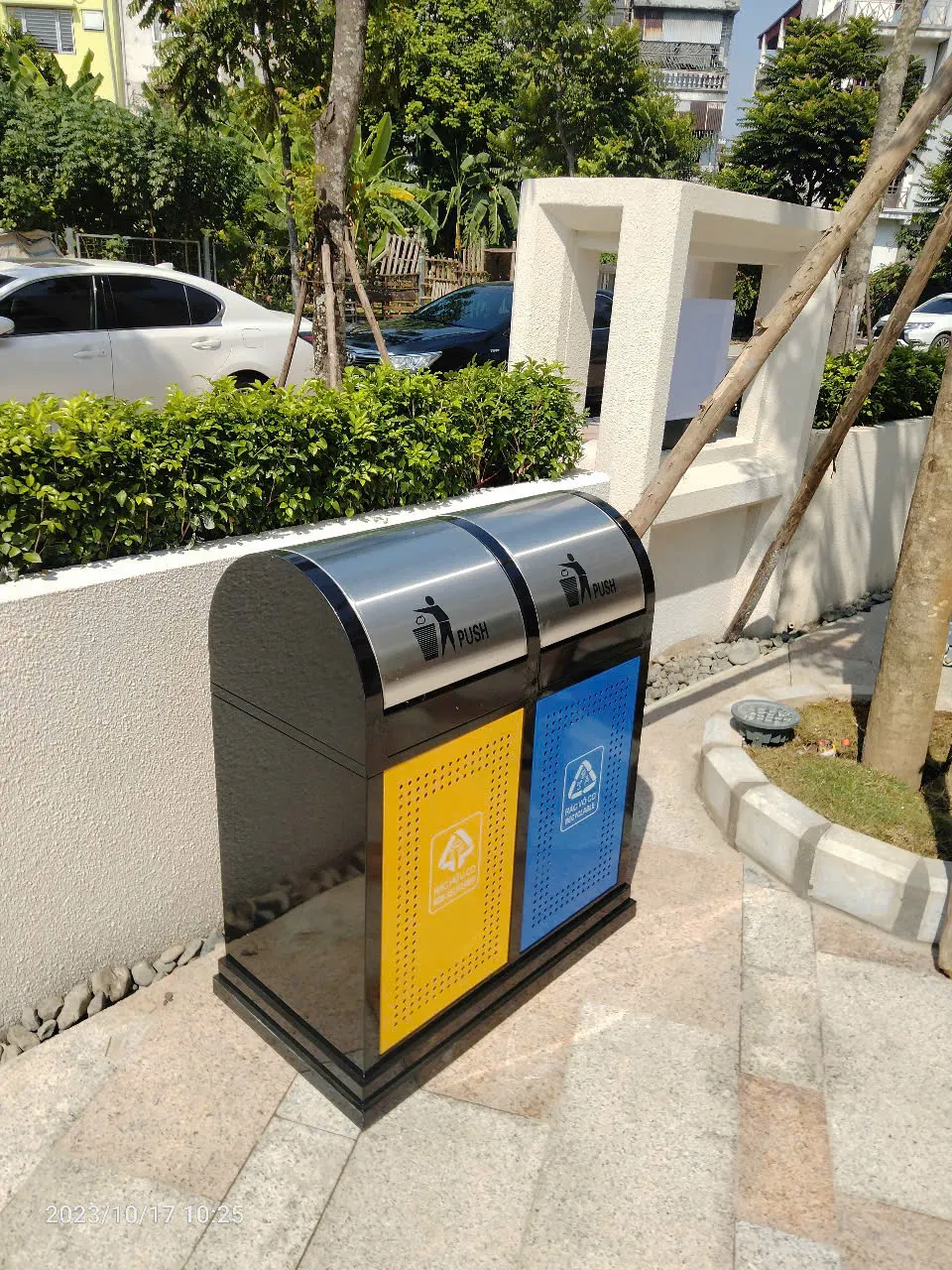 Thùng rác inox 2 ngăn – Phân loại rác hiệu quả, bền đẹp