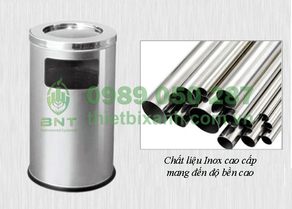 Thùng rác inox có gạt tàn cỡ lớn bền bỉ, chống gỉ sét tốt