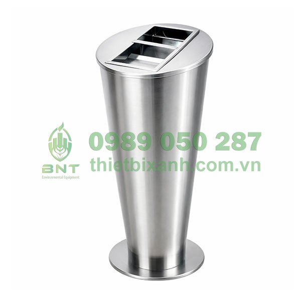 Thùng rác inox trắng có gạt tàn