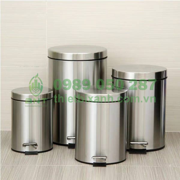 Thùng rác inox đạp chân tròn Paloca nhiều dung tích lựa chọn