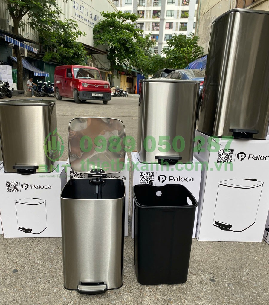 Thùng rác inox đạp chân vuông Paloca