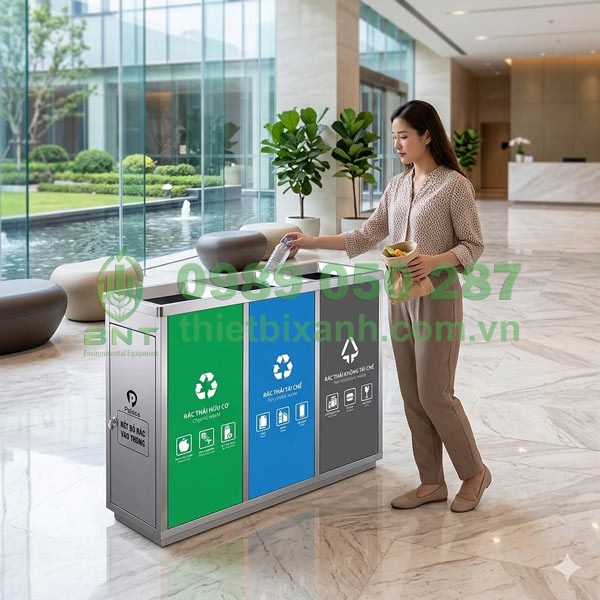 Dễ dàng phân loại rác theo hướng dẫn trước các ngăn chứa rác