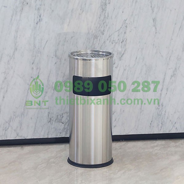 Thùng rác inox tròn có gạt tàn Paloca