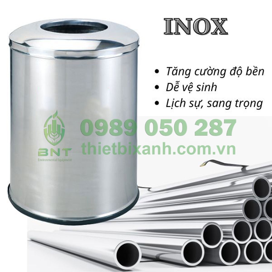 Thùng Rác Inox Tròn Nắp Hở Ø60cm