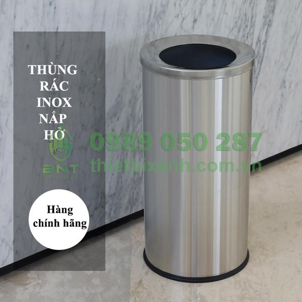Thùng rác tròn inox nắp hở bền bỉ, chống gỉ sét hiệu quả