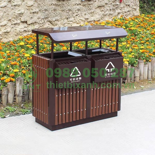 thùng rác ngoài trời 2 ngăn có mái che đem lại nhiều lợi ích to lớn