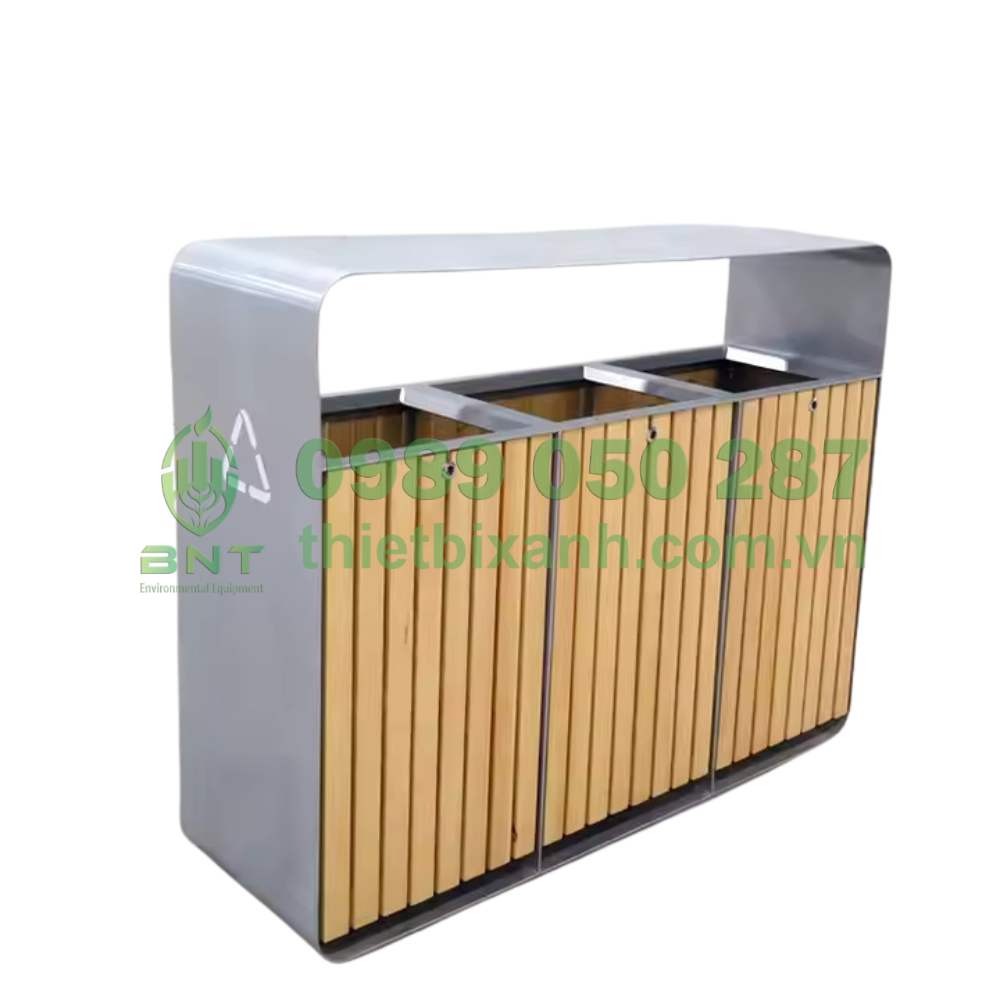 Thùng rác ngoài trời 3 ngăn phân loại, thiết kế hiện đại, giá tốt