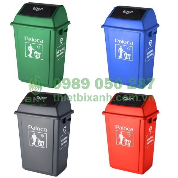 Thùng rác nhựa nắp đẩy có nhiều màu sắc để lựa chọn