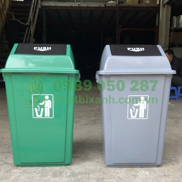 Thùng rác nhựa nắp đẩy được làm từ nhựa HDPE bền bỉ, chịu va đập tốt