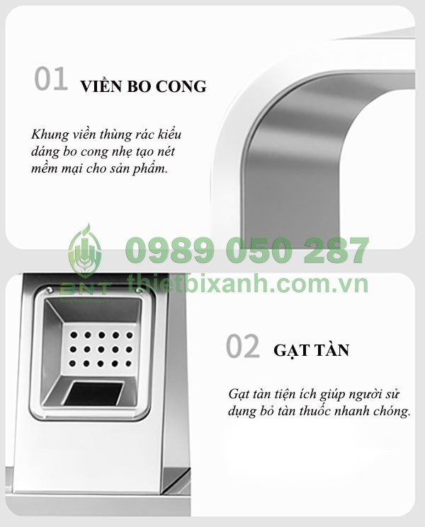 Hình ảnh mô tả chi tiết thùng rác phân loại 2 ngăn có gạt tàn