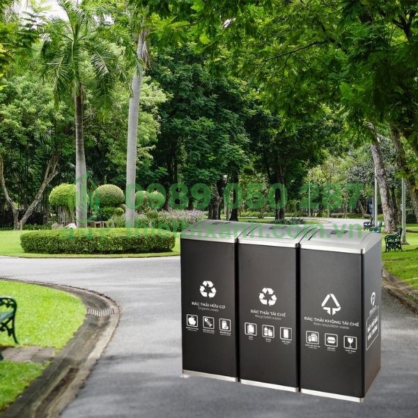 Thùng rác phân loại 3 ngăn bằng thép đa dạng không gian sử dụng
