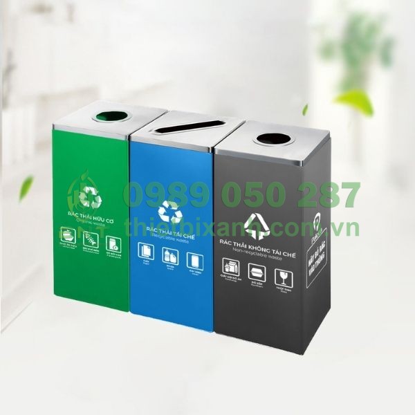 Thùng phân loại rác 3 ngăn inox