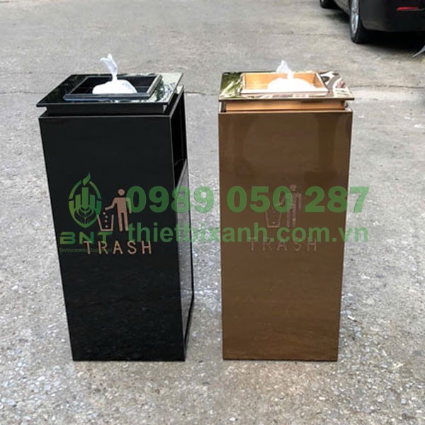 Thùng rác để sảnh được làm bằng inox cao cấp, bền bỉ, chống gỉ sét tốt