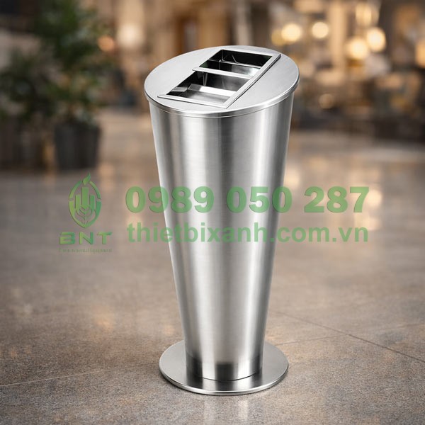 Thùng rác inox trắng có gạt tàn đẹp mắt