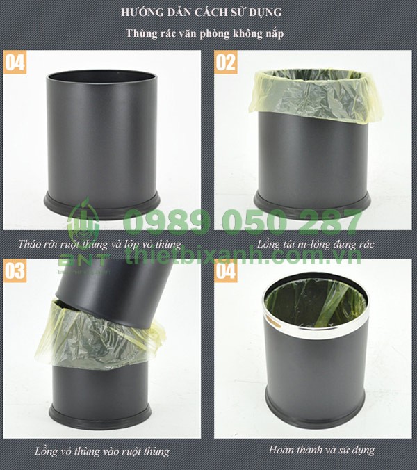 Hướng dẫn sử dụng thùng rác thép sơn đen viền inox