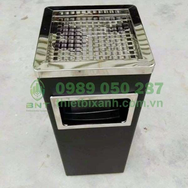 Thùng rác thép vuông có gạt tàn